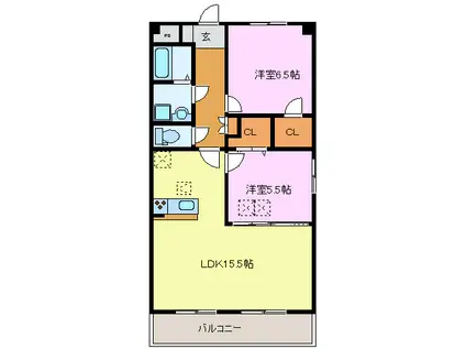 ルネスグラードI(2LDK/3階)の間取り写真