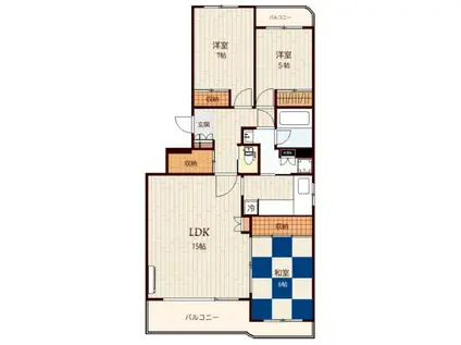 サンヨーレジデンスB棟(3SLDK/1階)の間取り写真