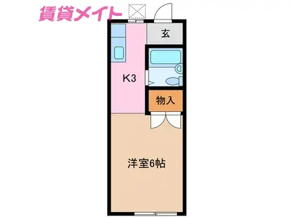 ポポラーレ鈴鹿(1K/2階)の間取り写真