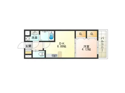 CHOEI65プレジオ中津(1DK/4階)の間取り写真