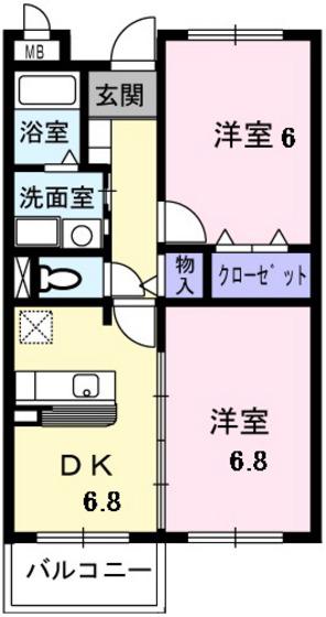 グラン・エトワール(2DK/2階)の間取り写真