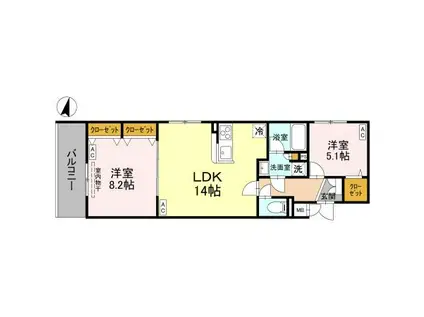 GRACE愛宕(2LDK/3階)の間取り写真