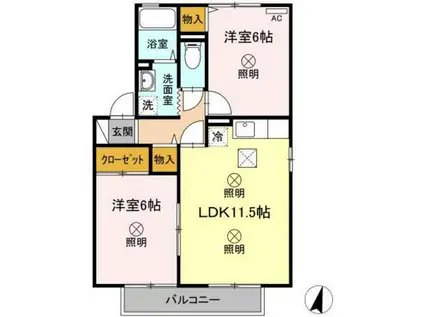 セレーノ今保A棟(2LDK/1階)の間取り写真