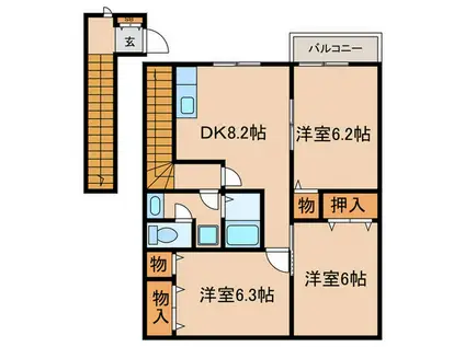 アンプルールI(3DK/2階)の間取り写真