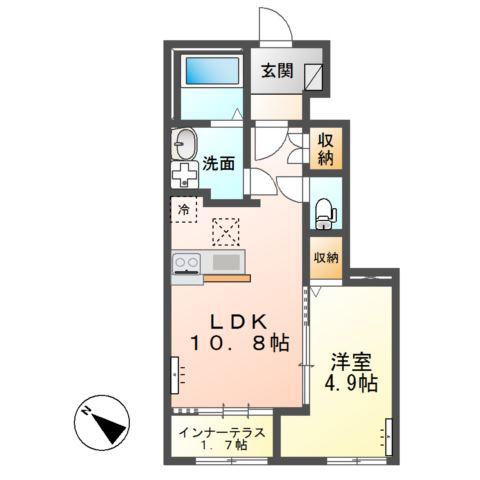 つくば市大角豆アパート(1LDK/1階)の間取り写真