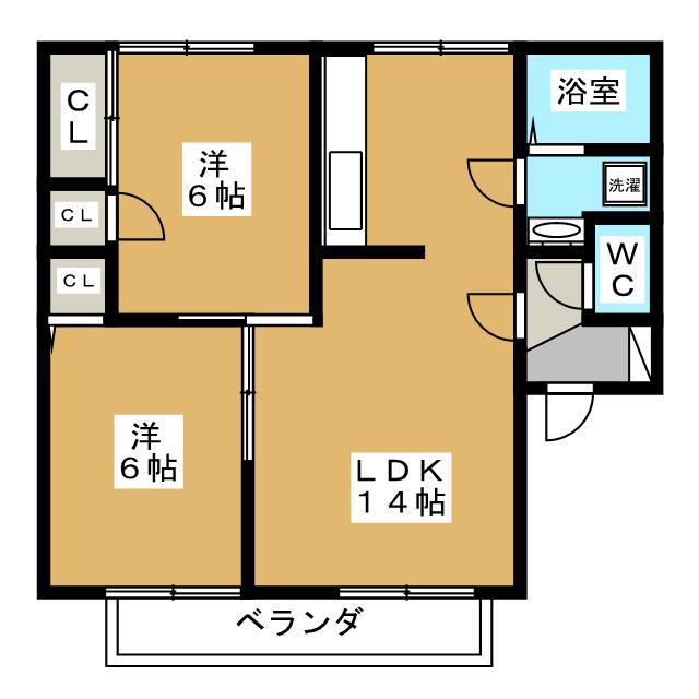 クレア・笹部 B(2LDK/2階)の間取り写真