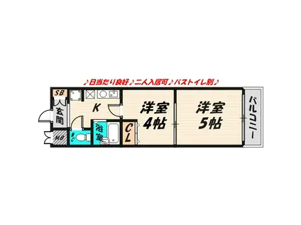 エスペラール城東(2K/4階)の間取り写真