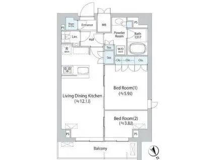 ミリアレジデンス浅草橋II(2LDK/8階)の間取り写真