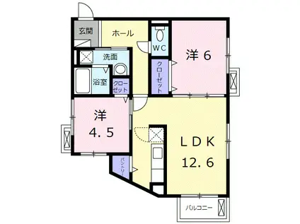 ポルトボヌール(1K/2階)の間取り写真