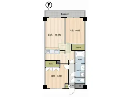 カザベーラ坂戸(2LDK/5階)の間取り写真