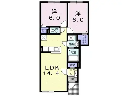 プリムローズII(2LDK/1階)の間取り写真