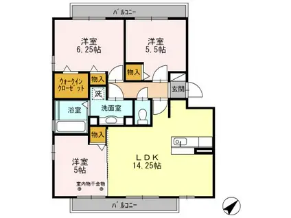 ル・クプルB棟(3LDK/2階)の間取り写真