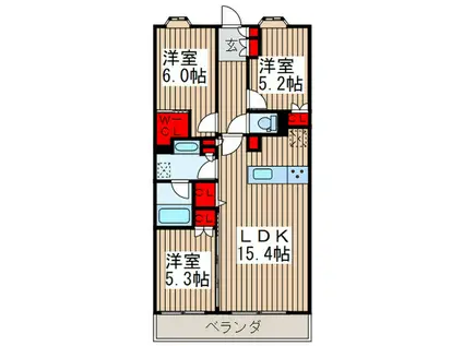 グランカーサ北浦和(3LDK/2階)の間取り写真