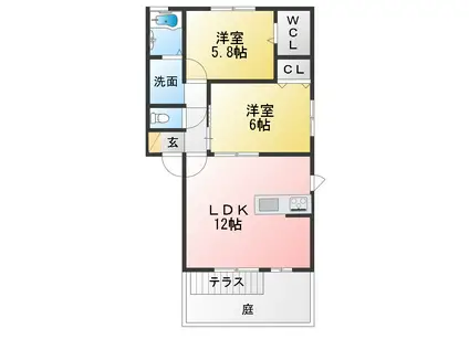 カンファトリー C(2LDK/1階)の間取り写真