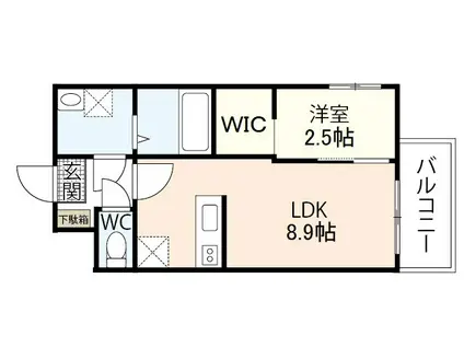 シャインライズ楽々園(1LDK/1階)の間取り写真