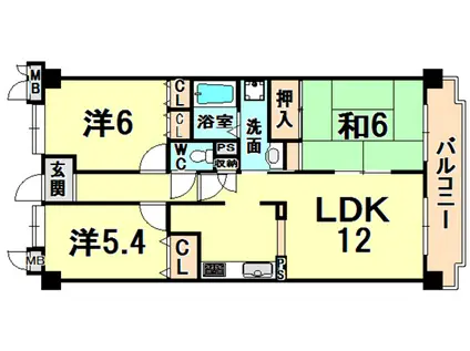 グリーンキング橋本(3LDK/7階)の間取り写真