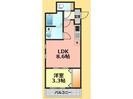 LINOA栄生(1LDK/1階)の間取り写真