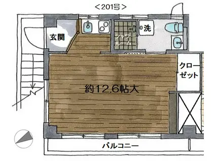 テラス横浜山手(ワンルーム/2階)の間取り写真