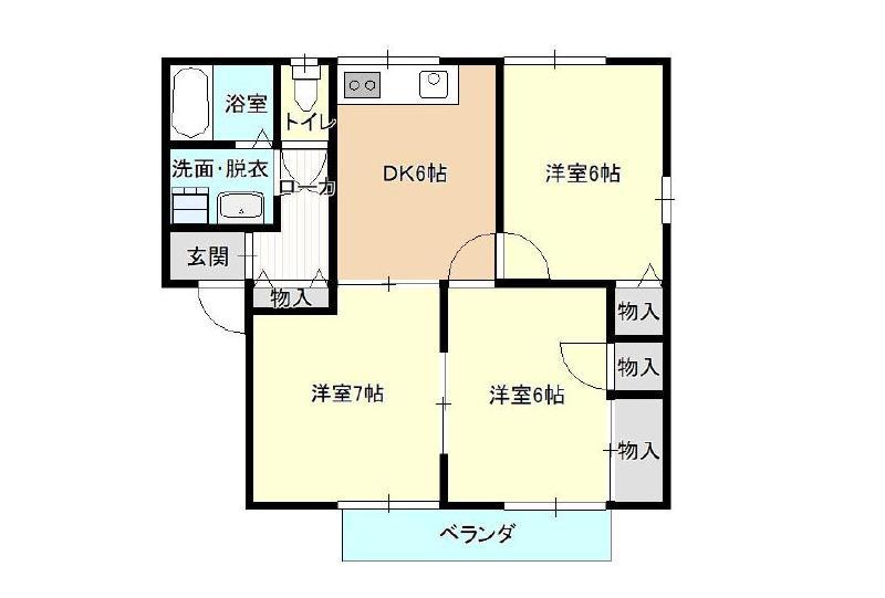 ハイマートフィオリーネ AB棟(3DK/2階)の間取り写真