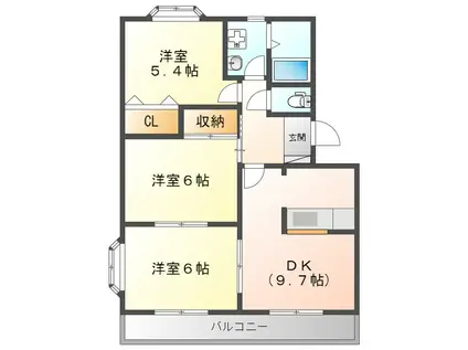 WOOD HILLS(3DK/2階)の間取り写真