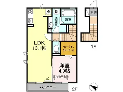 ム・ラージV(1LDK/2階)の間取り写真