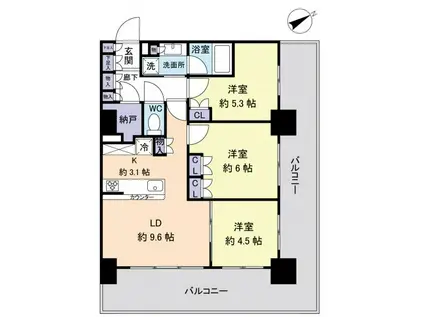 パークタワー八千代緑が丘(3LDK/15階)の間取り写真
