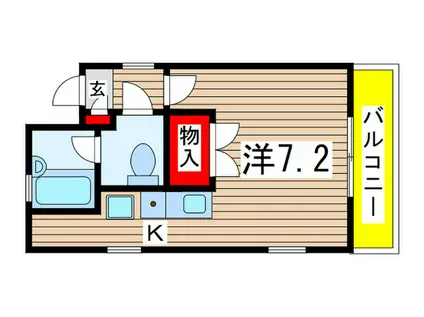 ＪＲ内房線 本千葉駅 徒歩5分 7階建 築39年(1K/3階)の間取り写真
