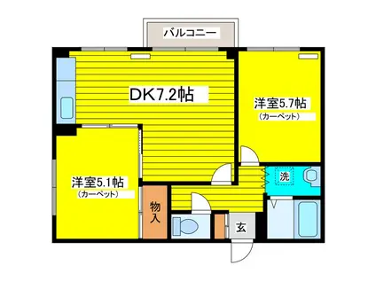 ライフゾーン野口(2DK/3階)の間取り写真