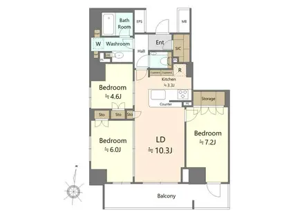 ザ・パークハウス赤羽ウエストウイング(3LDK/6階)の間取り写真