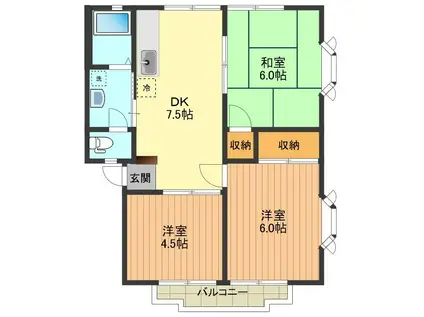 ビューハイツウインディアA(3DK/2階)の間取り写真