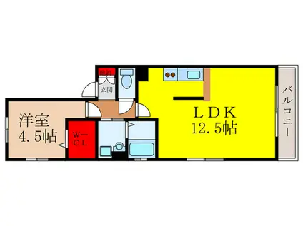 レアカハレB棟(1LDK/2階)の間取り写真