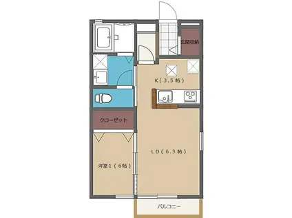 サンビレッジ画図東D(1LDK/1階)の間取り写真