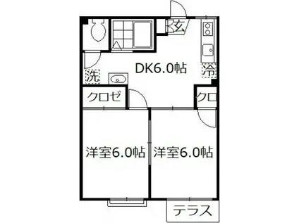 マーベラス一橋(2DK/1階)の間取り写真
