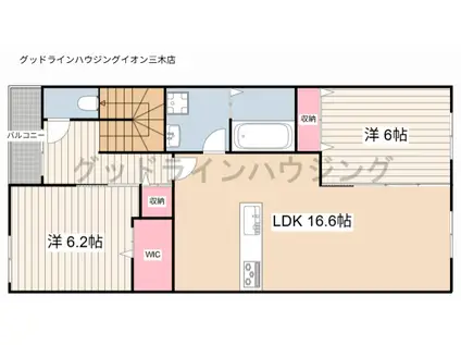 加佐アパート(2LDK/2階)の間取り写真