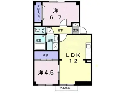ヴィラージュ・ツボノIB(2LDK/2階)の間取り写真
