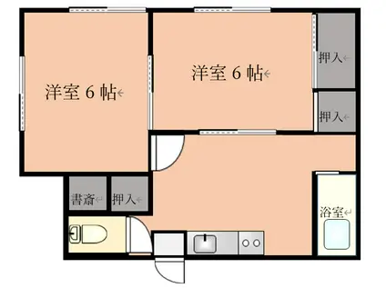 わかばハイツ鶴沢町(2DK/1階)の間取り写真