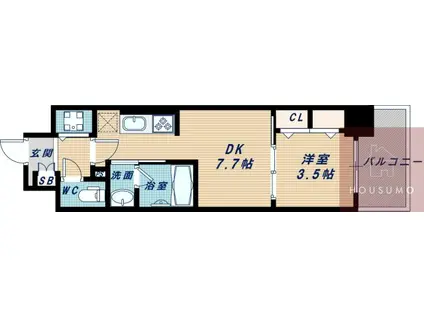 ラルシェパルク新大阪(1DK/11階)の間取り写真