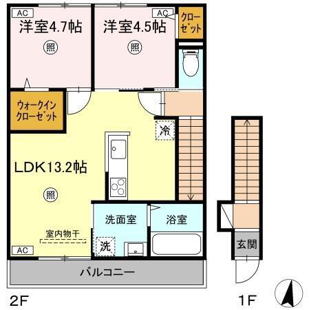 D-ROOM鳥飼1丁目工事(2LDK/2階)の間取り写真