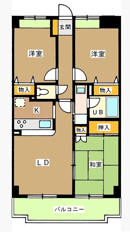 ボヌール高松(3LDK/3階)の間取り写真