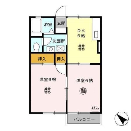 グリーンコーポ(2DK/1階)の間取り写真