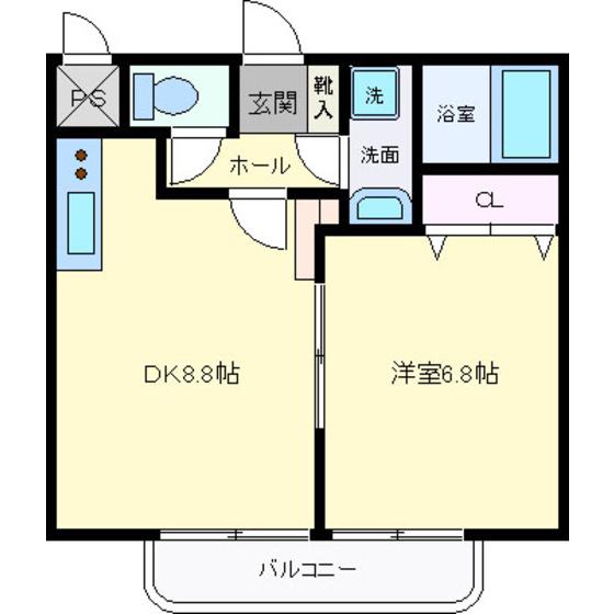 ルームドカヤ(1DK/3階)の間取り写真