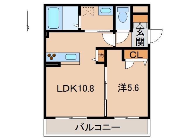 ベレオ和歌山駅東(1LDK/2階)の間取り写真