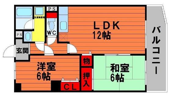 アリベ国富(2LDK/2階)の間取り写真