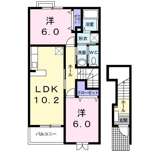 クラシオン ヴェールII(2LDK/2階)の間取り写真