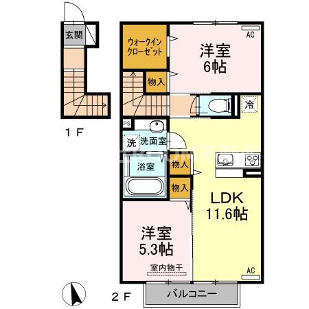ヴィラコートJ5(2LDK/2階)の間取り写真