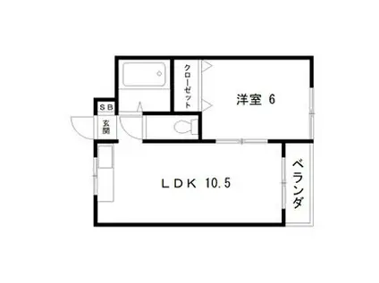 岩崎ハイツP1(1LDK/3階)の間取り写真