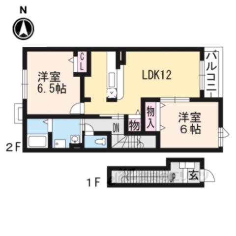 プラシードアロッジオⅡ・Ⅲ(2LDK/2階)の間取り写真