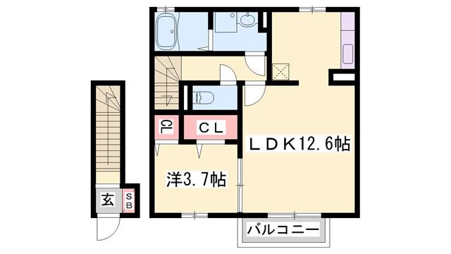 ウィル山崎(1LDK/2階)の間取り写真