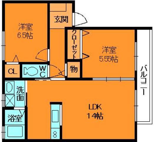 コンフォート東福寺A棟(2LDK/1階)の間取り写真