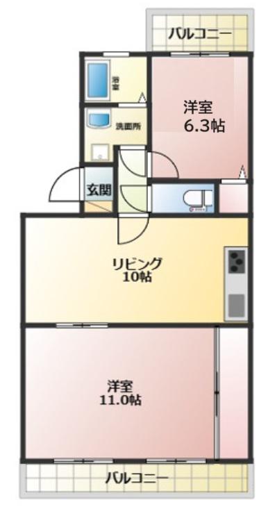 コーポラスミサキ(2LDK/2階)の間取り写真